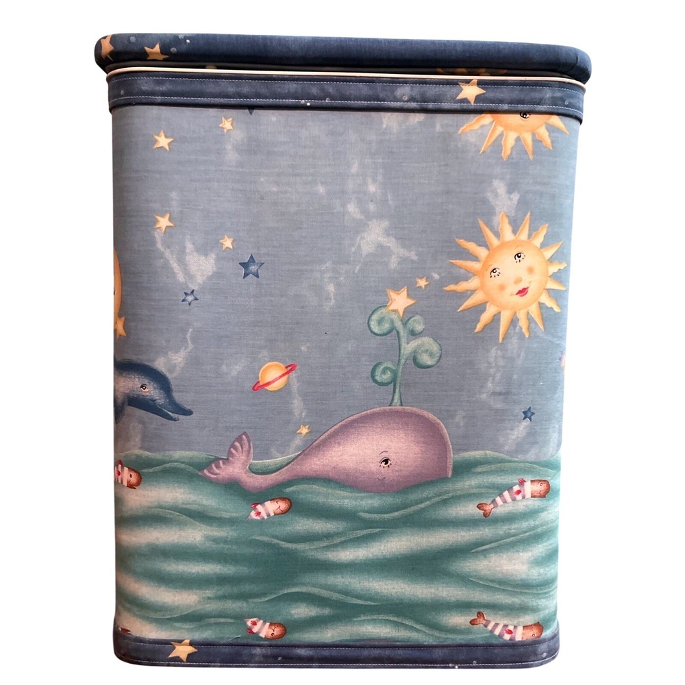 Vtg Lamont Athena Kids Clothes Laundry Hamper MCM Whale Ocean Star Moon Dolphin‎